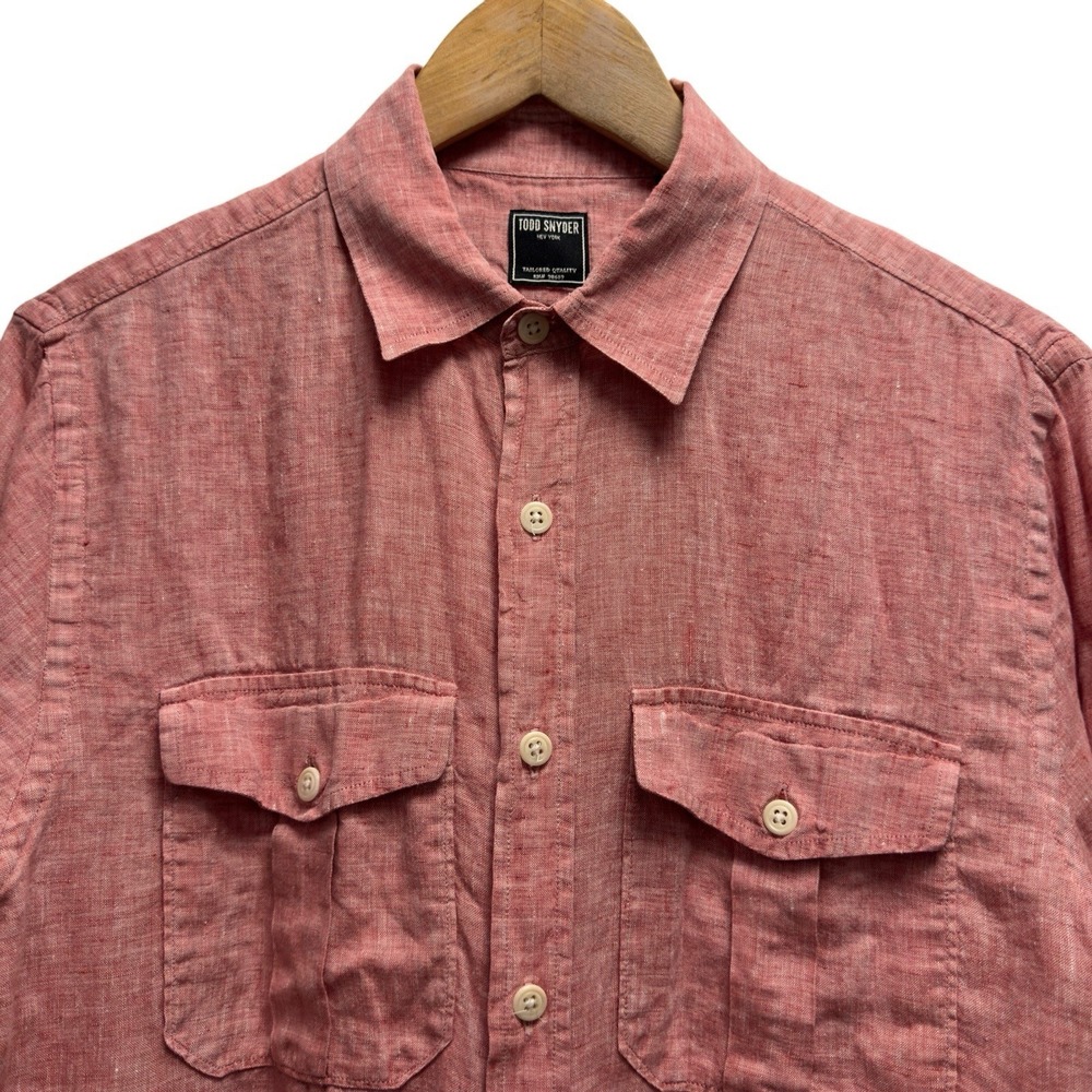 Todd Snyder Mens Medium Coral Linen Double Pocket Western Button Front Shirt euc